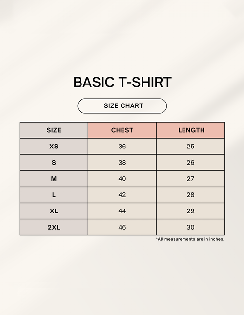 Basic TShirt SizeChart
