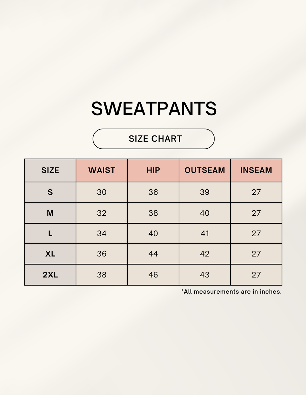 Sweatpant SizeChart