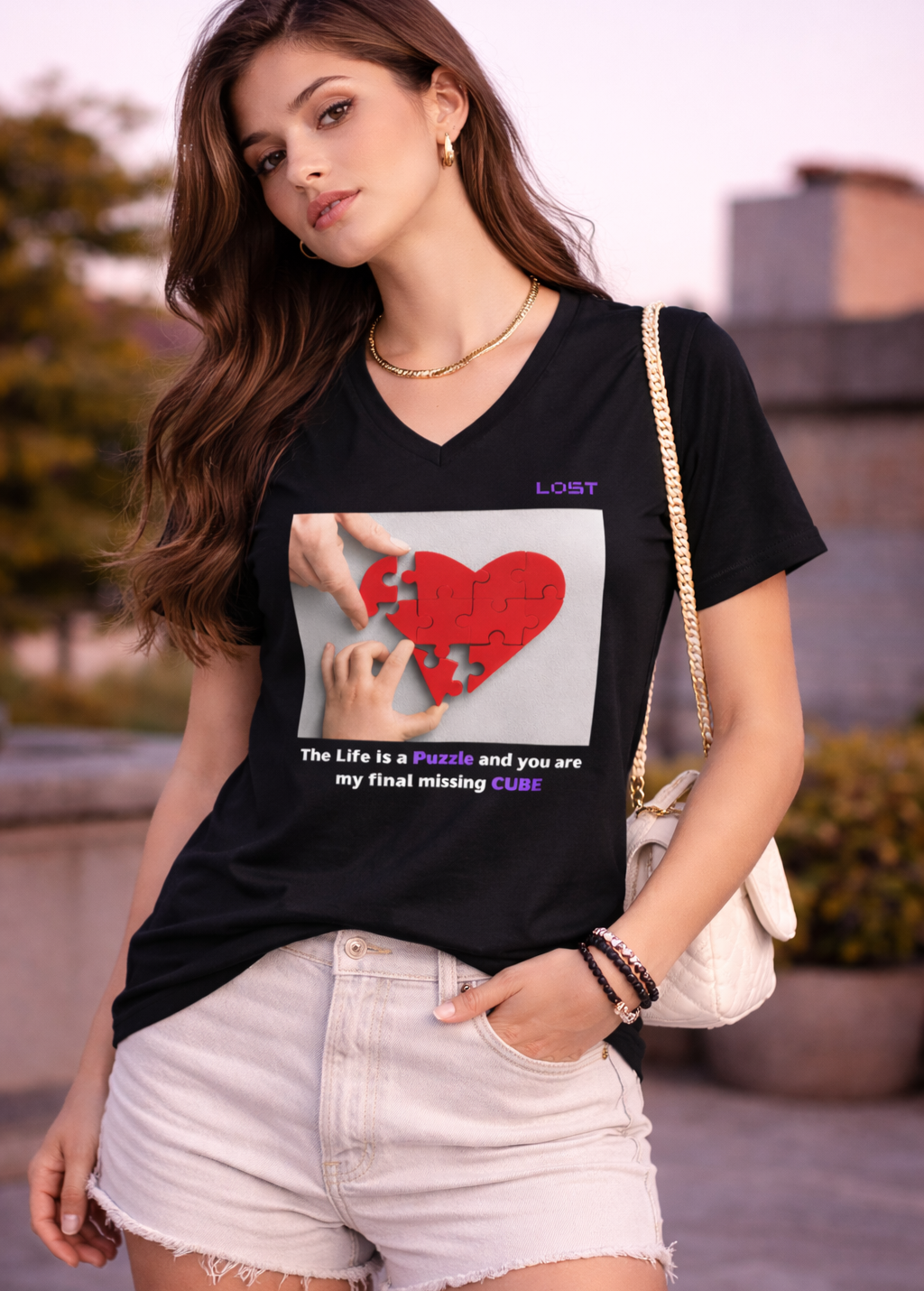 Female Puzzle V Neck T-Shirt